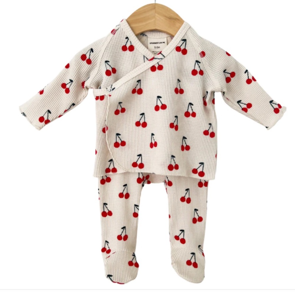 SPEARMINTLOVE Organic Waffle Kimono & Pant Set, Cherries